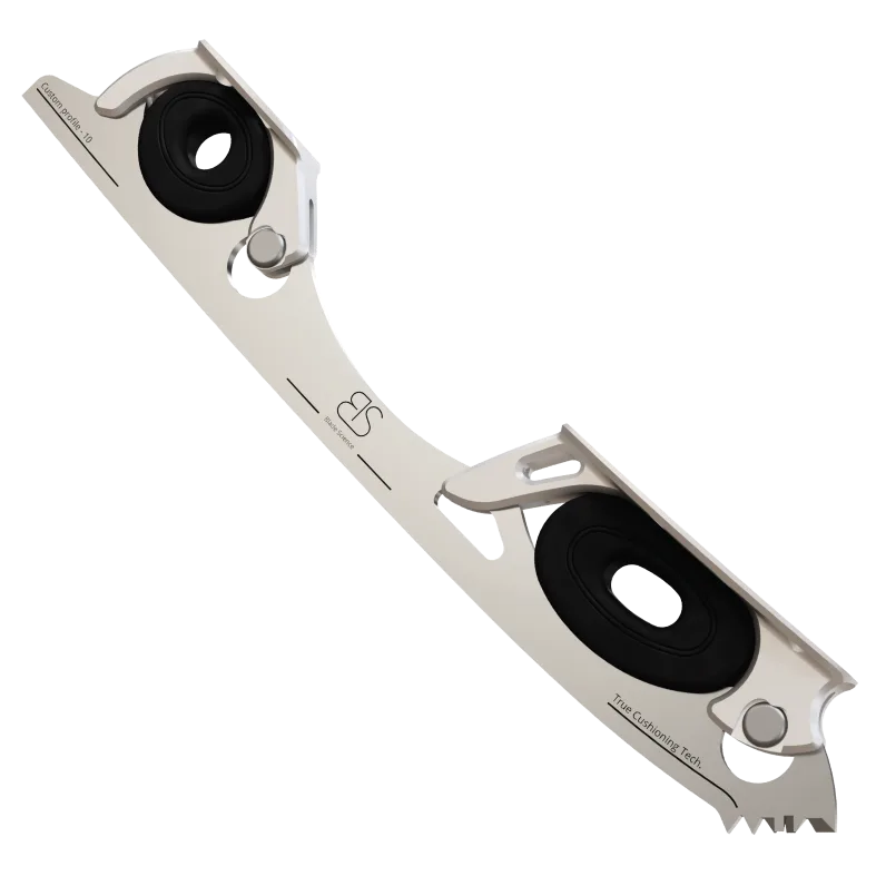 Figure Skating Shock-Absorbing Blade Set (Dual Cushioning) with Black Shock Absorbers and Light Grey Frames.