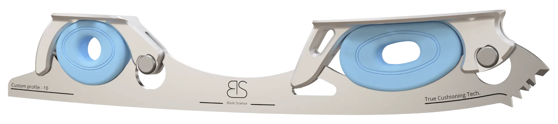 Figure Skating Shock-Absorbing Blade Set (Dual Cushioning) with blue Shock Absorbers and Light Grey Frames