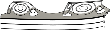Detailed exploded view of a shock-absorbing blade with all components visible with different blade profiles.