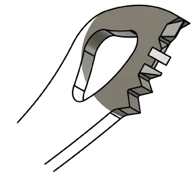 Side cut figure skating toe pick.