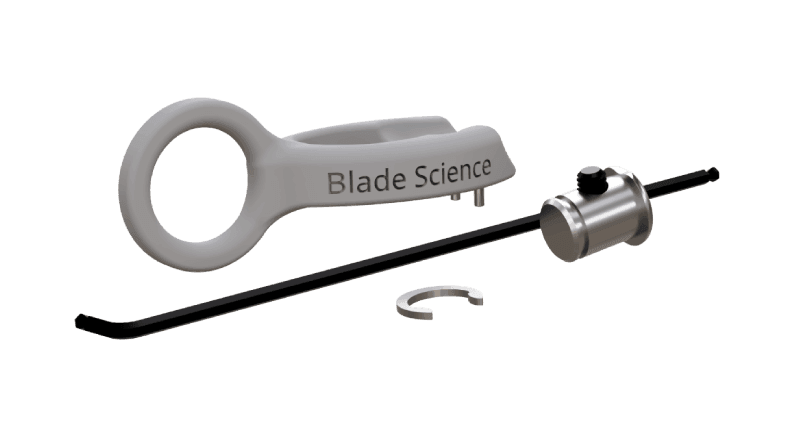 Tool kit with pins and hex key for figure skating shock-absorbing blade.