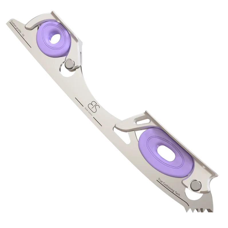 Figure Skating Shock-Absorbing Blade Set (Dual Cushioning) with Lavendel Shock Absorbers and Light Grey Frames.