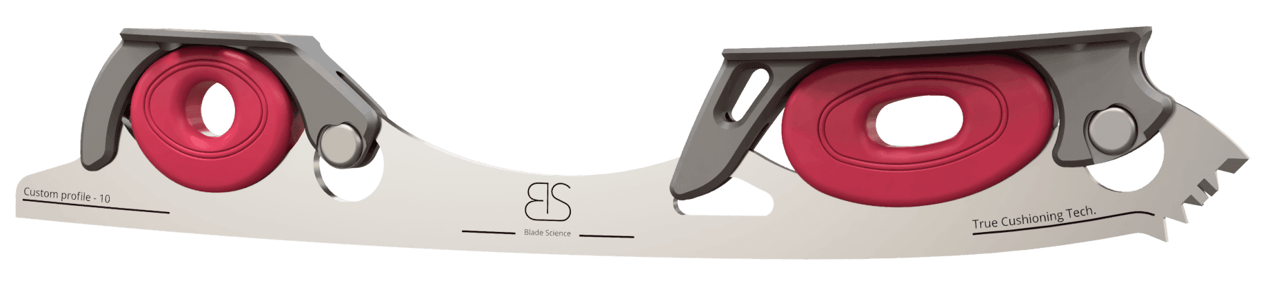 Figure Skating Shock-Absorbing Blade Set (Dual Cushioning) with dark pink Shock Absorbers and dark Grey Frames