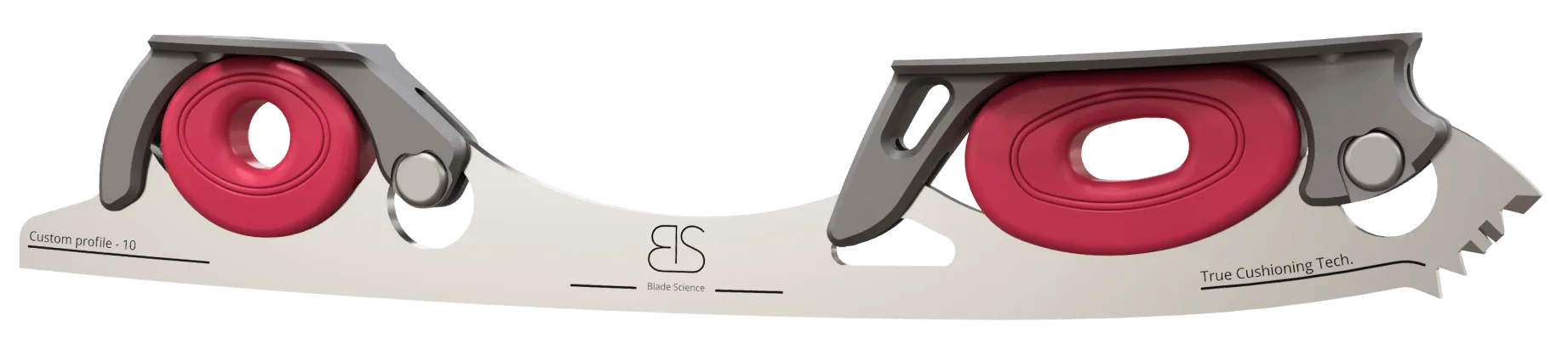 Figure Skating Shock-Absorbing Blade Set (Dual Cushioning) with dark pink Shock Absorbers and dark Grey Frames