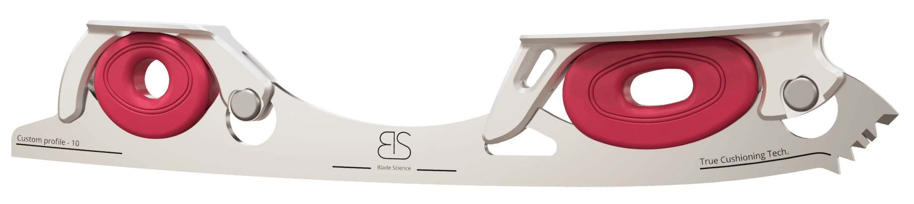 Figure Skating Shock-Absorbing Blade Set (Dual Cushioning) with dark pink Shock Absorbers and light Grey Frames