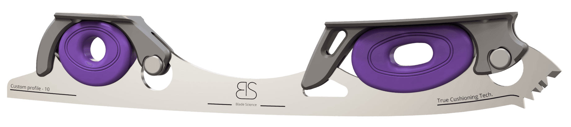 Figure Skating Shock-Absorbing Blade Set (Dual Cushioning) with dark purple Shock Absorbers and dark Grey Frames