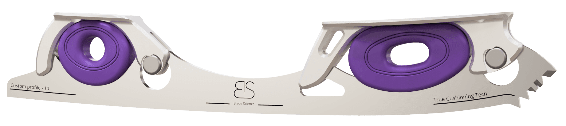 Figure Skating Shock-Absorbing Blade Set (Dual Cushioning) with dark purple Shock Absorbers and light Grey Frames