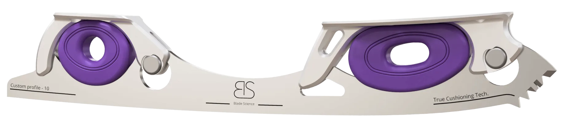 Figure Skating Shock-Absorbing Blade Set (Dual Cushioning) with dark purple Shock Absorbers and light Grey Frames