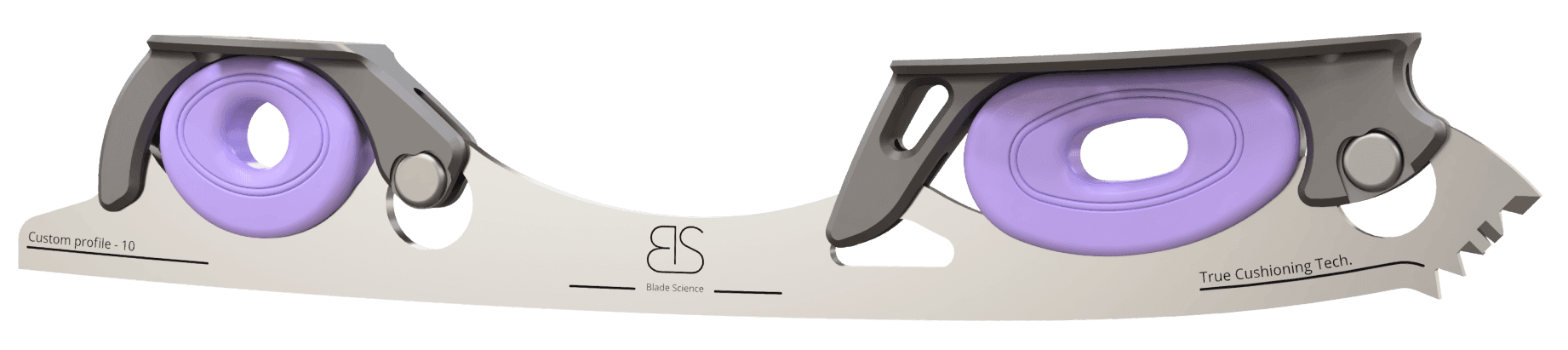 Figure Skating Shock-Absorbing Blade Set (Dual Cushioning) with lavendel Shock Absorbers and dark Grey Frames