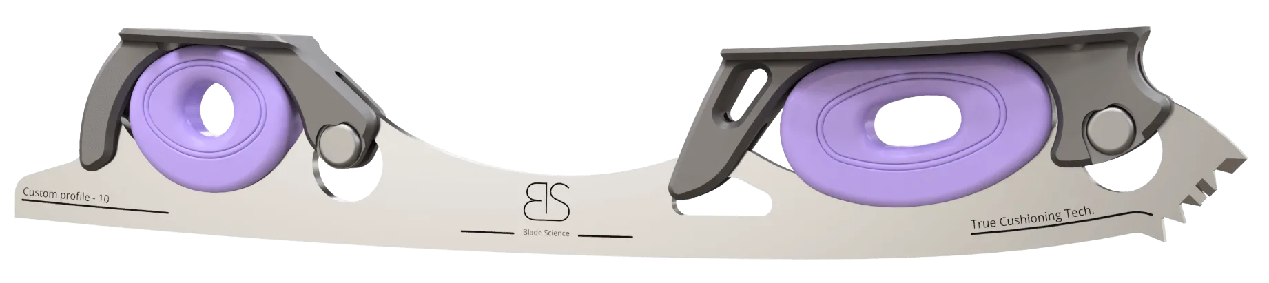 Figure Skating Shock-Absorbing Blade Set (Dual Cushioning) with lavendel Shock Absorbers and dark Grey Frames