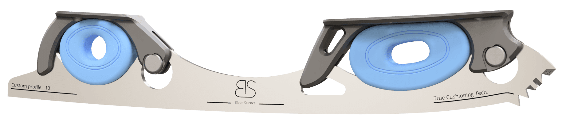 Figure Skating Shock-Absorbing Blade Set (Dual Cushioning) with light blue Shock Absorbers and dark Grey Frames