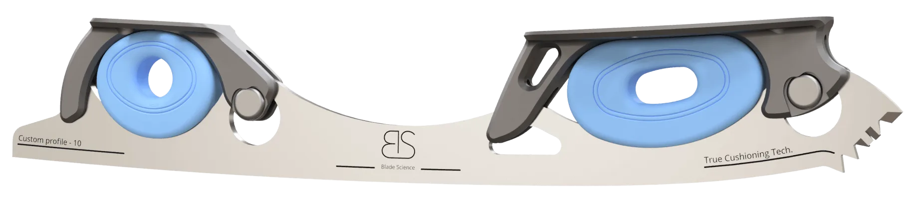 Figure Skating Shock-Absorbing Blade Set (Dual Cushioning) with light blue Shock Absorbers and dark Grey Frames