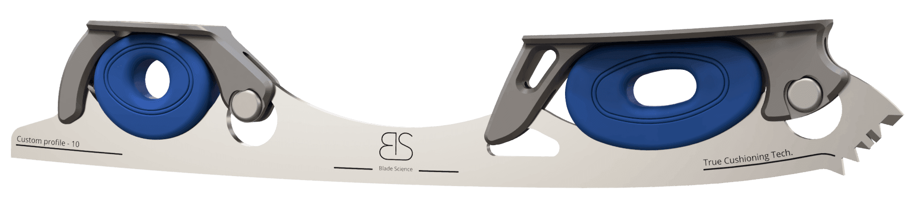 Figure Skating Shock-Absorbing Blade Set (Dual Cushioning) with navy blue Shock Absorbers and dark Grey Frames