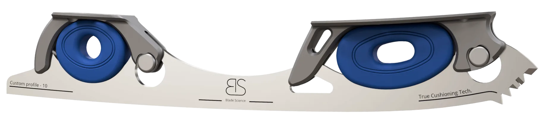 Figure Skating Shock-Absorbing Blade Set (Dual Cushioning) with navy blue Shock Absorbers and dark Grey Frames