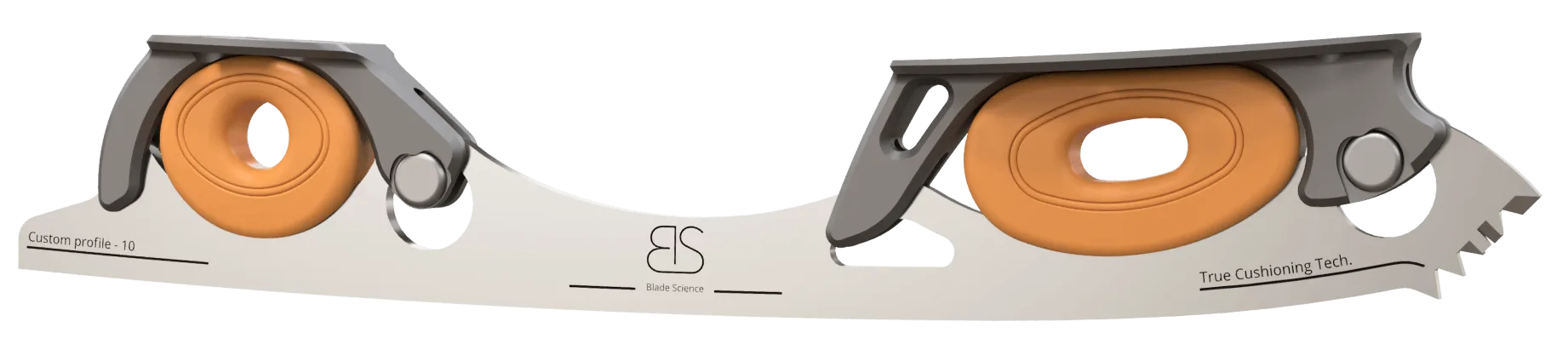 Figure Skating Shock-Absorbing Blade Set (Dual Cushioning) with orange Shock Absorbers and dark Grey Frames