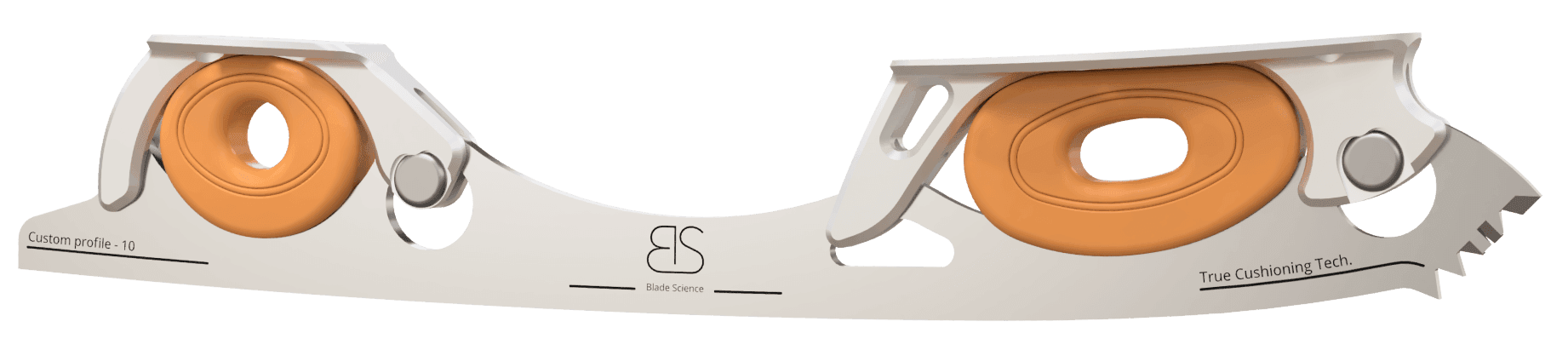 Figure Skating Shock-Absorbing Blade Set (Dual Cushioning) with orange Shock Absorbers and light Grey Frames