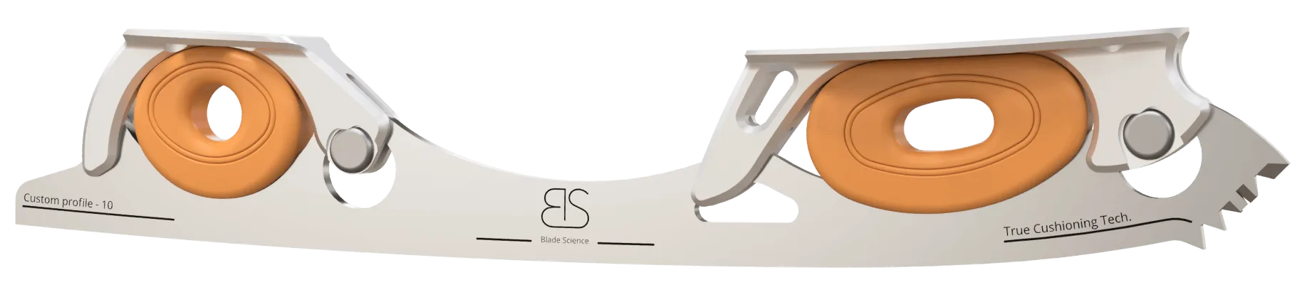 Figure Skating Shock-Absorbing Blade Set (Dual Cushioning) with orange Shock Absorbers and light Grey Frames