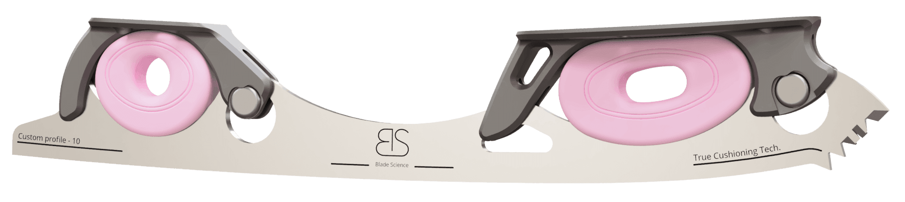 Figure Skating Shock-Absorbing Blade Set (Dual Cushioning) with light pink Shock Absorbers and dark Grey Frames