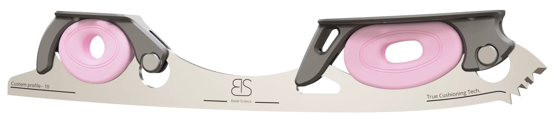 Figure Skating Shock-Absorbing Blade Set (Dual Cushioning) with light pink Shock Absorbers and dark Grey Frames